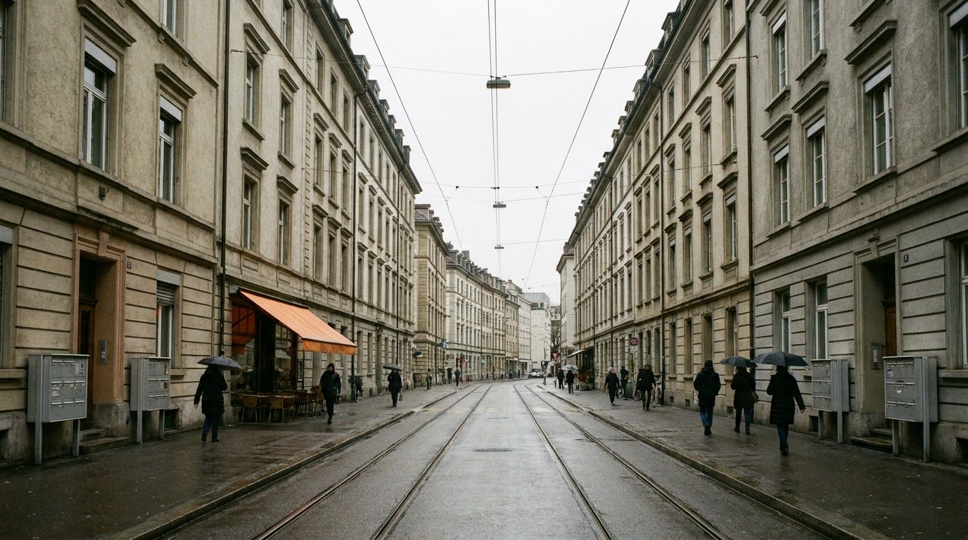 Strassenzug in Kleinbasel bei Regen